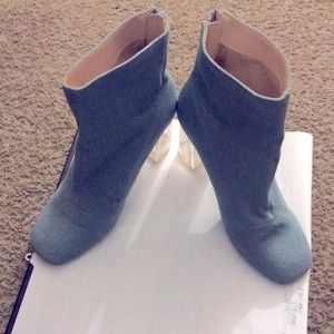 Denim Boots with Clear Block Heel